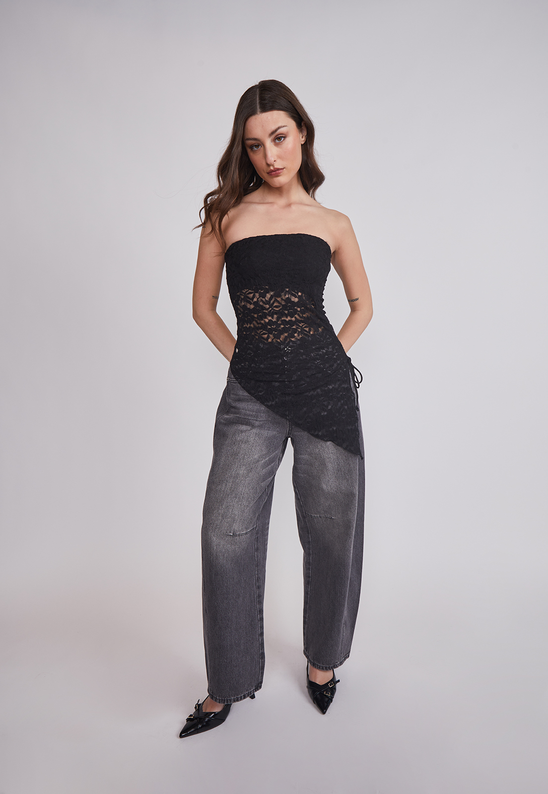 Peto Mujer Strapless asimétrico Negro Sioux 3