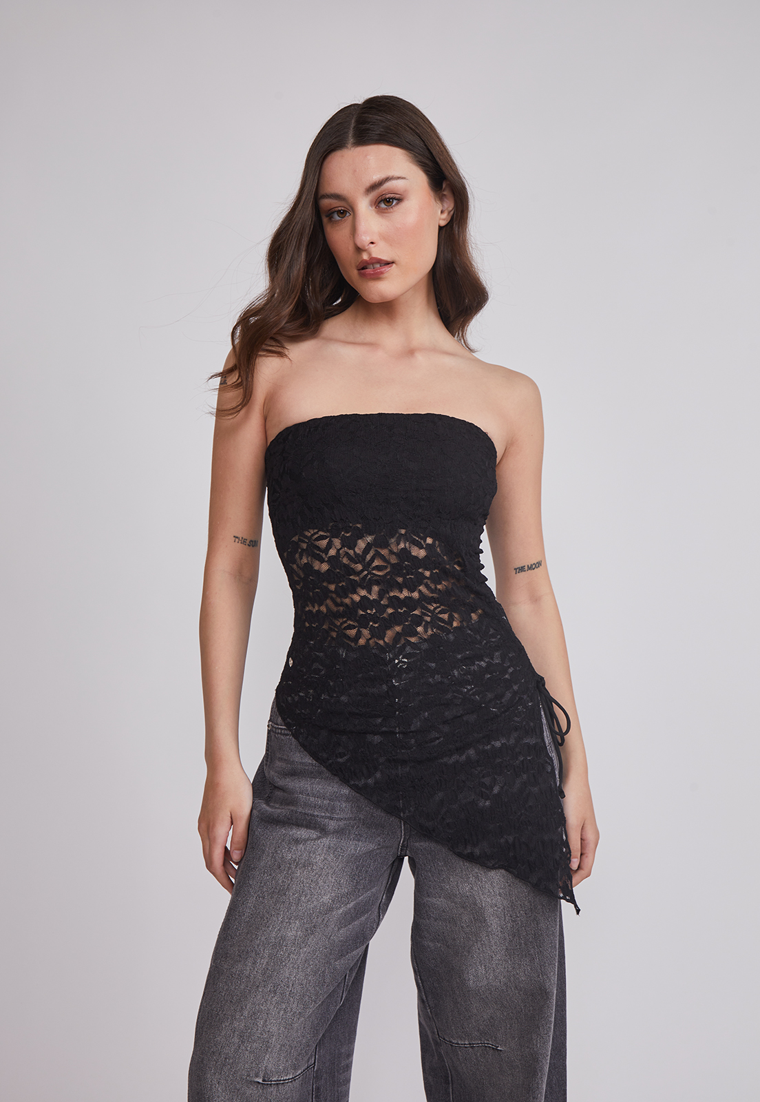 Peto Mujer Strapless asimétrico Negro Sioux 1