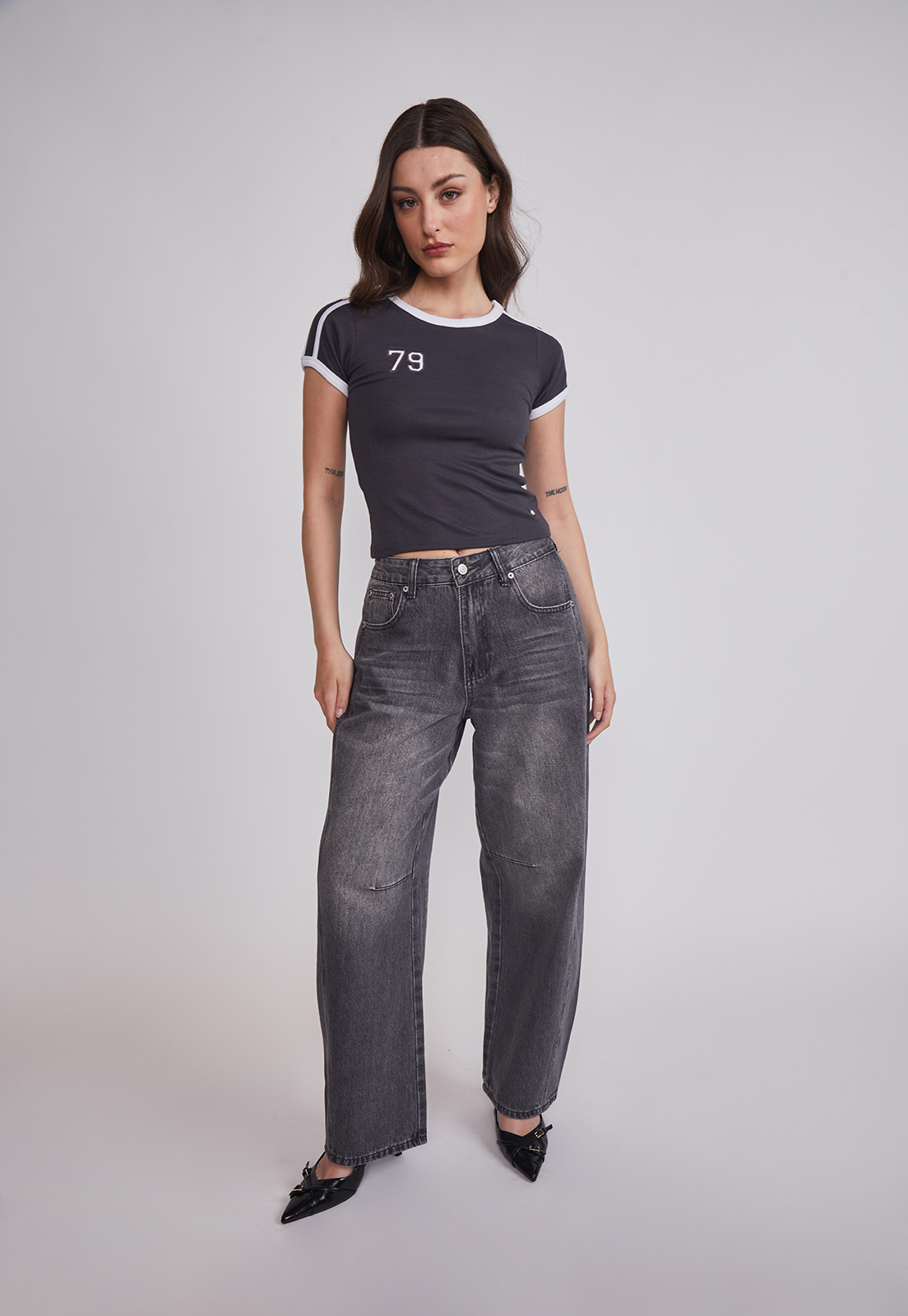 Polera Mujer Baby Tee Numero Gris Sioux 3