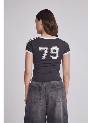Polera Mujer Baby Tee Numero Gris Sioux