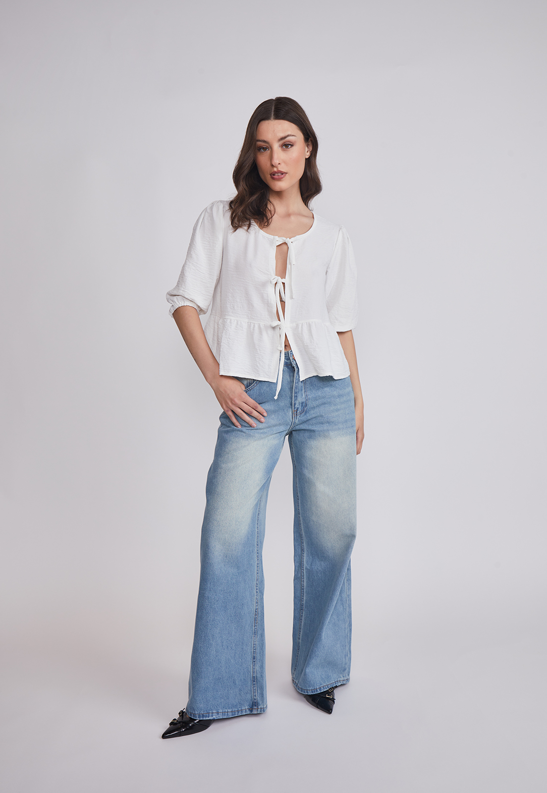 Blusa Mujer Lazos Blanco Sioux 3