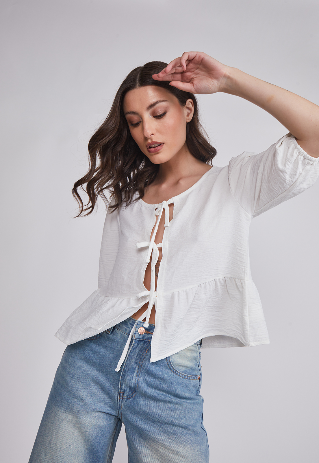 Blusa Mujer Lazos Blanco Sioux 4