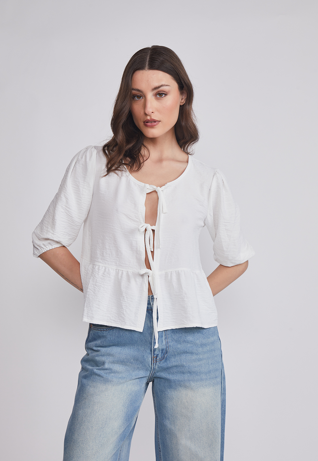 Blusa Mujer Lazos Blanco Sioux 1