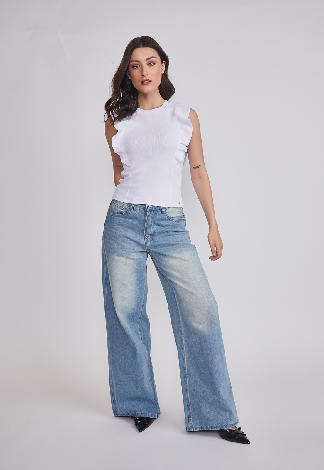 Polera Mujer Rib Vuelos Blanco Sioux 3