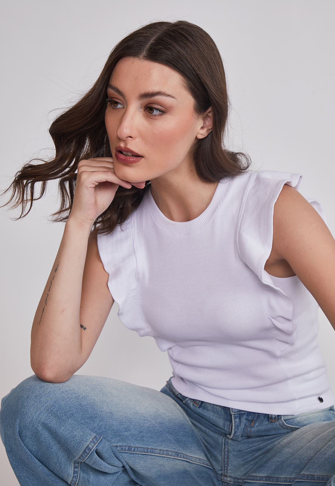 Polera Mujer Rib Vuelos Blanco Sioux 4