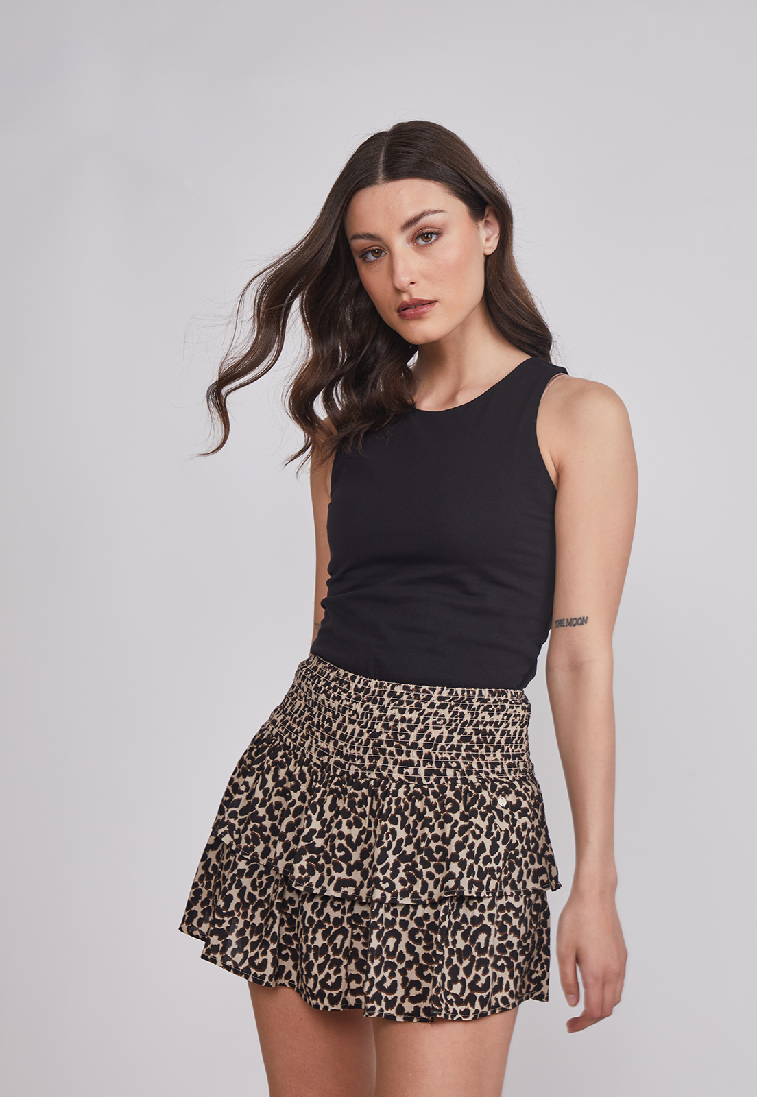 Falda Mujer Leopardo Cintura Elasticada Beige Sioux 4