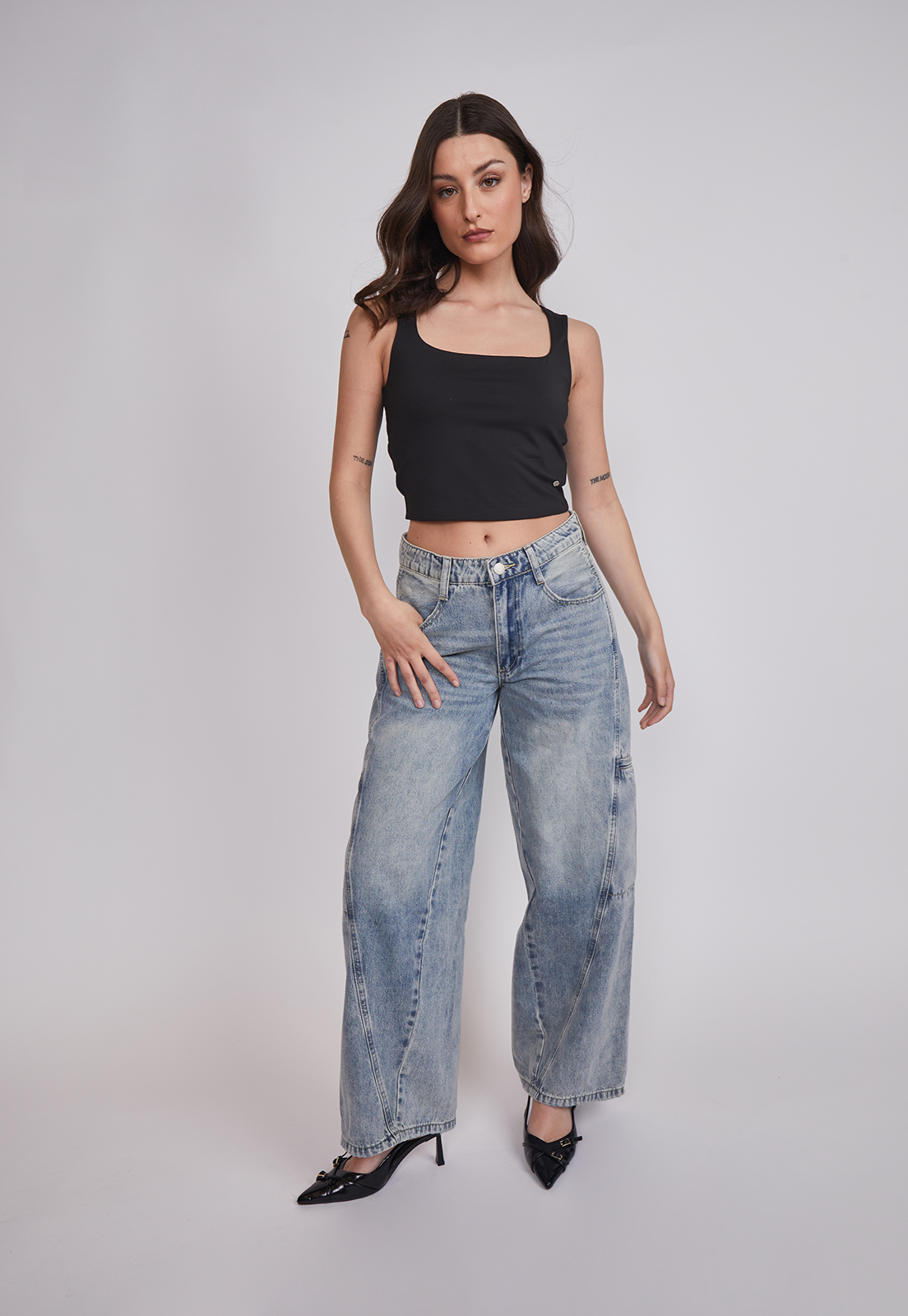 Jeans Mujer Wide Leg Costura Frontal Celeste Sioux 5