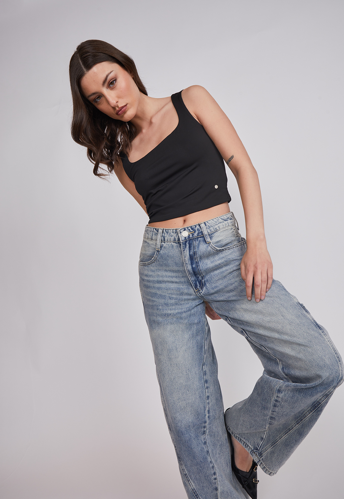 Jeans Mujer Wide Leg Costura Frontal Celeste Sioux 2