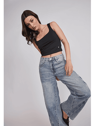 Jeans Mujer Wide Leg Costura Frontal Celeste Sioux