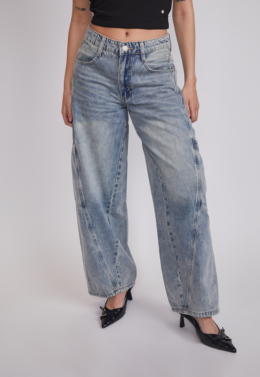 Jeans Mujer Wide Leg Costura Frontal Celeste Sioux 1