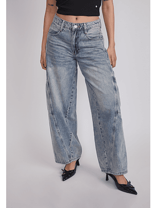 Jeans Mujer Wide Leg Costura Frontal Celeste Sioux