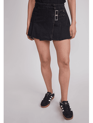 Falda Mujer Tableada Hebillas Negro Sioux