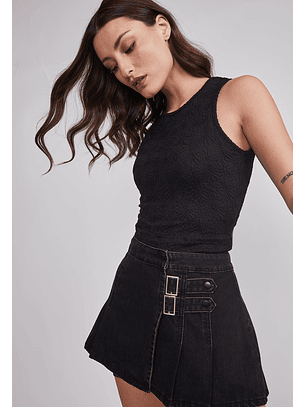 Falda Mujer Tableada Hebillas Negro Sioux