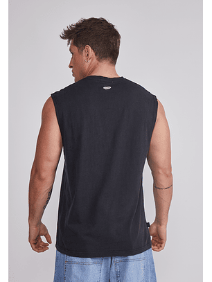 Polera Sin Manga Hombre Lavada Jersey Negro Sioux