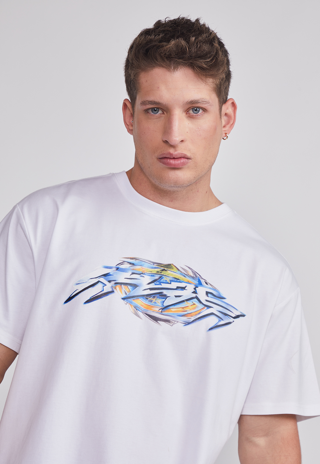 Polera Hombre Print Oversize Blanco Sioux 5