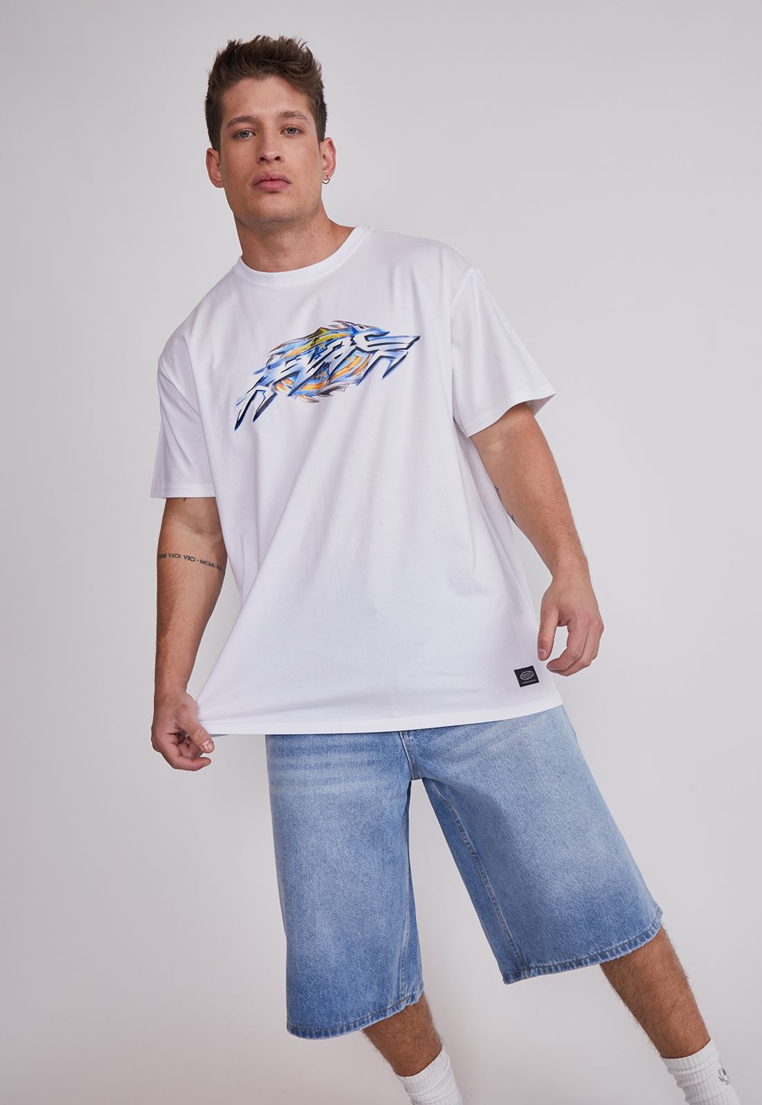 Polera Hombre Print Oversize Blanco Sioux 4