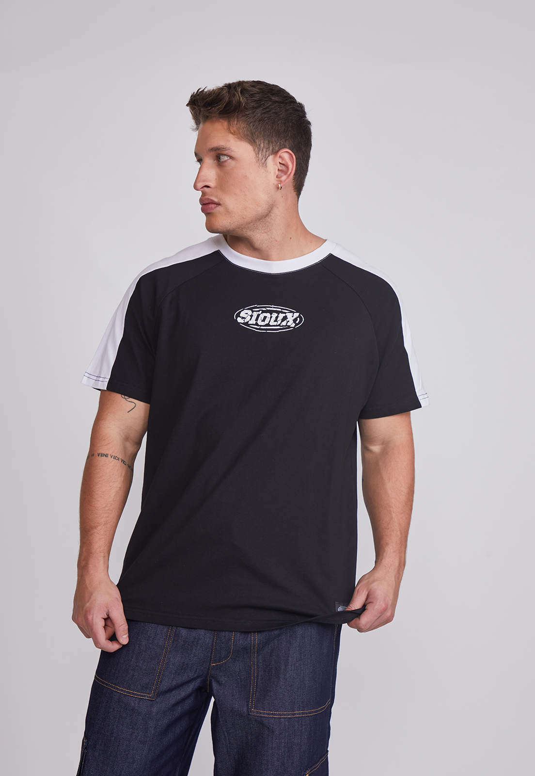 Polera Hombre Bicolor Negro Sioux 1