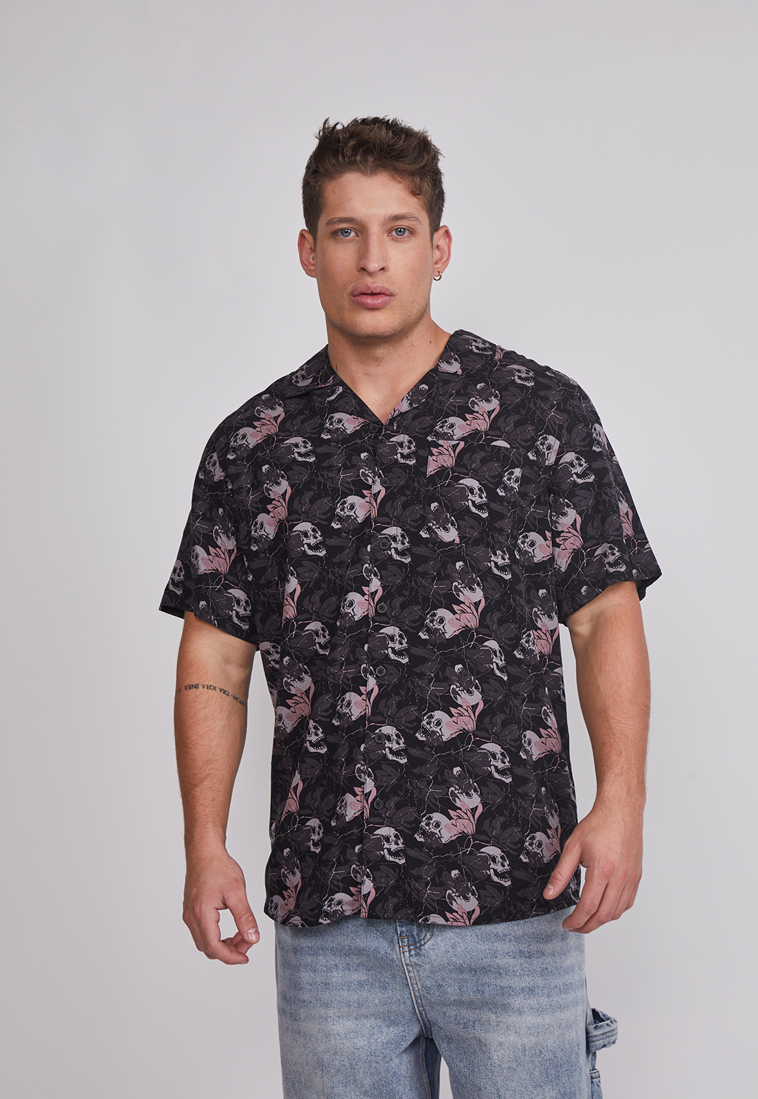 Camisa Hombre Full Print Gris Sioux 1