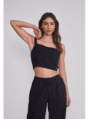 Blusa Mujer Lino Crop Negro Sioux