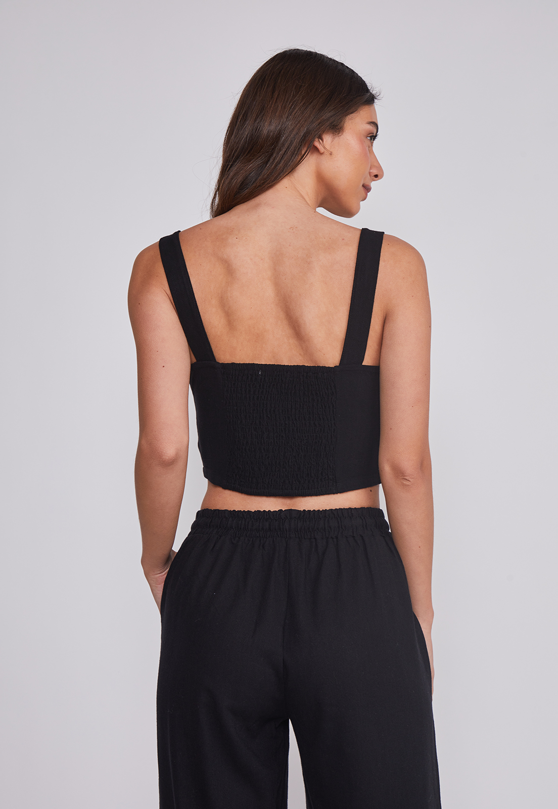 Blusa Mujer Lino Crop Negro Sioux 3