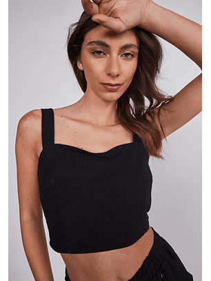 Blusa Mujer Lino Crop Negro Sioux