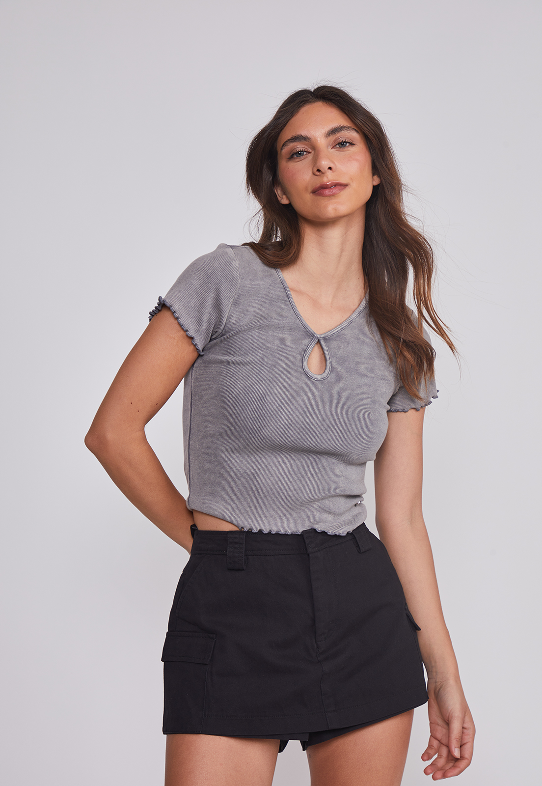 Polera Mujer Acid Wash Gris Sioux 1