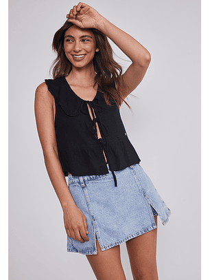 Blusa Mujer Lazos Cuello Negro Sioux