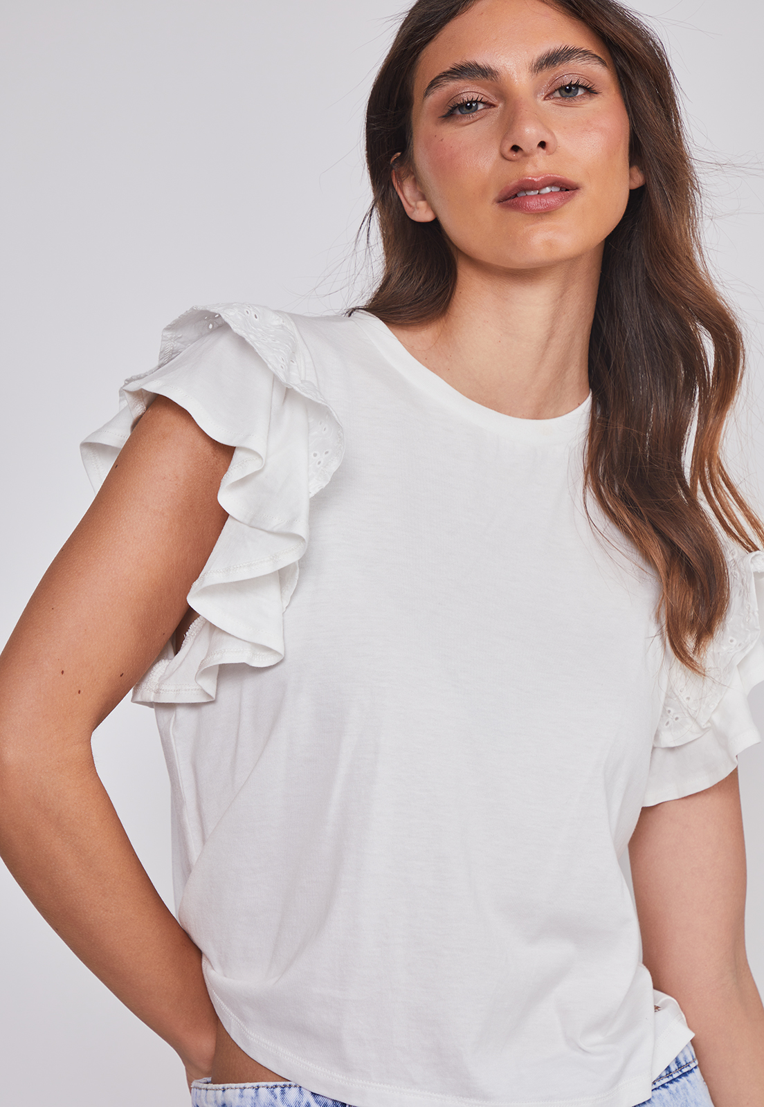 Polera Mujer Manga Broderie Crudo Sioux 3