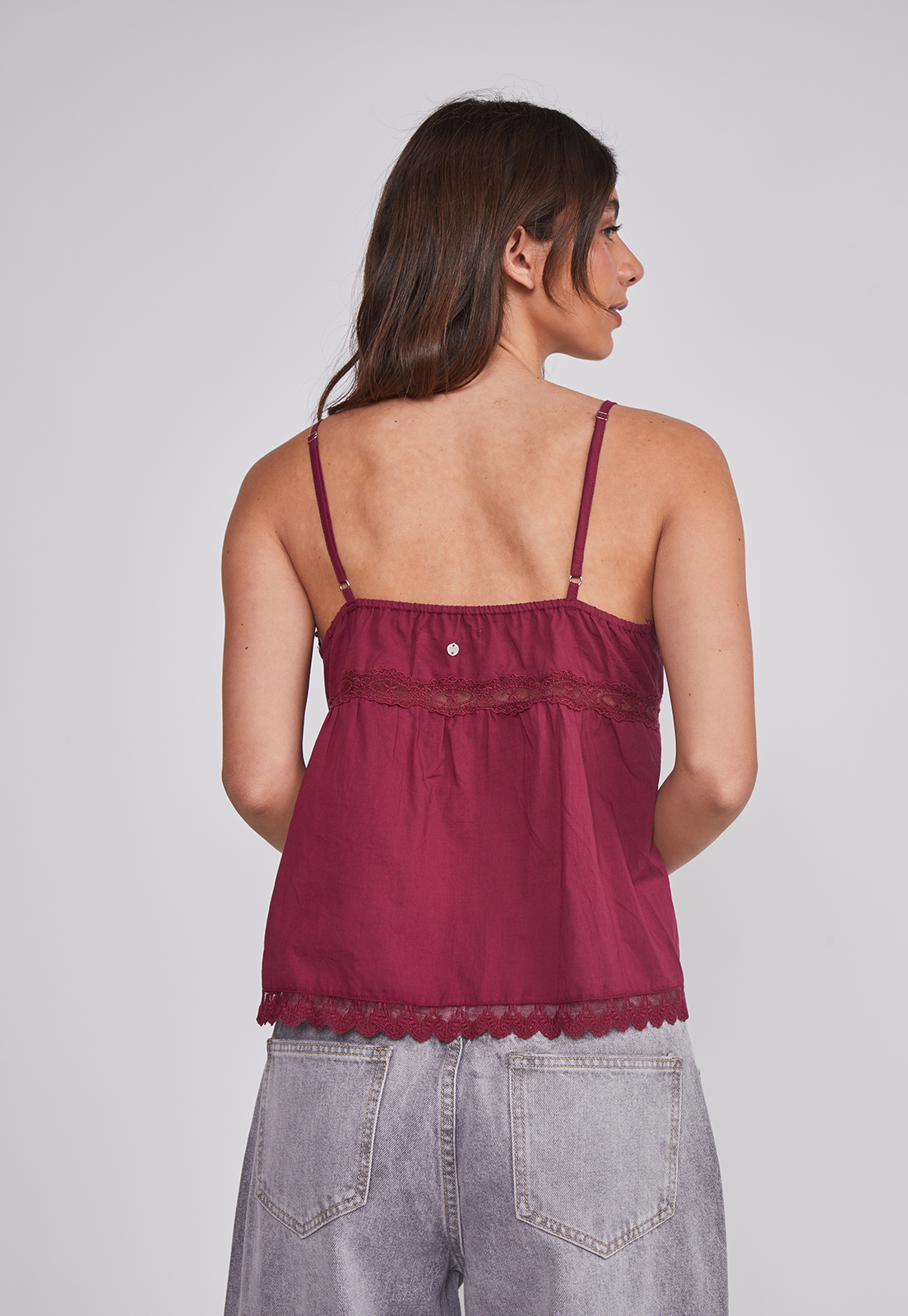 Blusa Mujer Bordado Botones Burdeo Sioux 4