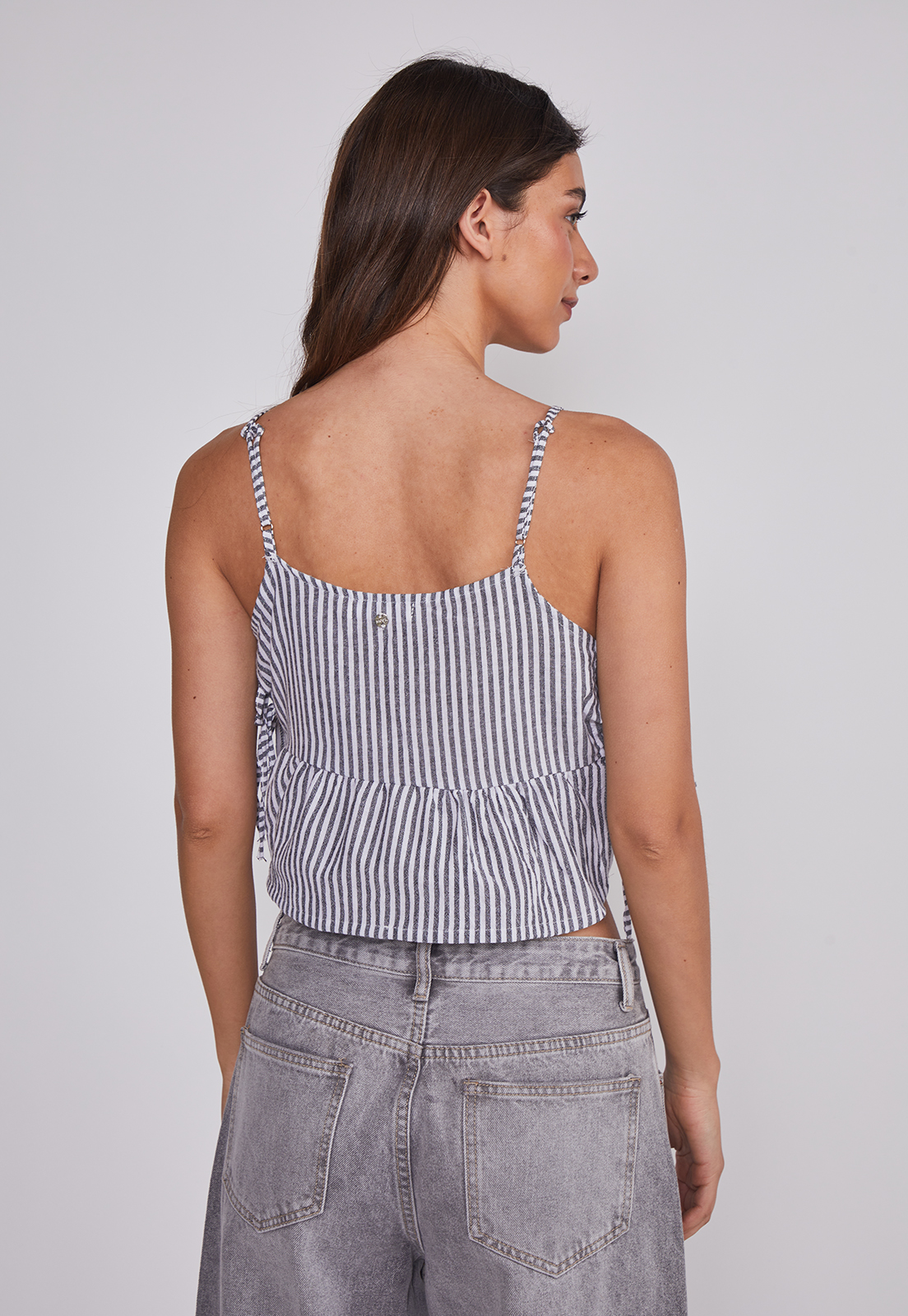 Blusa Mujer Listada Lazos Gris Sioux 2