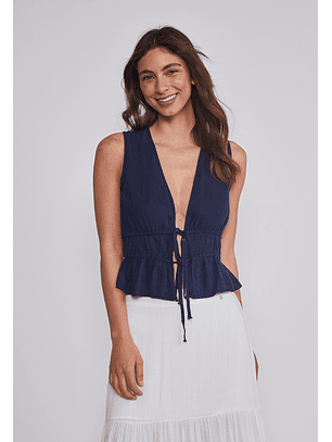 Blusa Mujer Lazos Tencel Azul Sioux