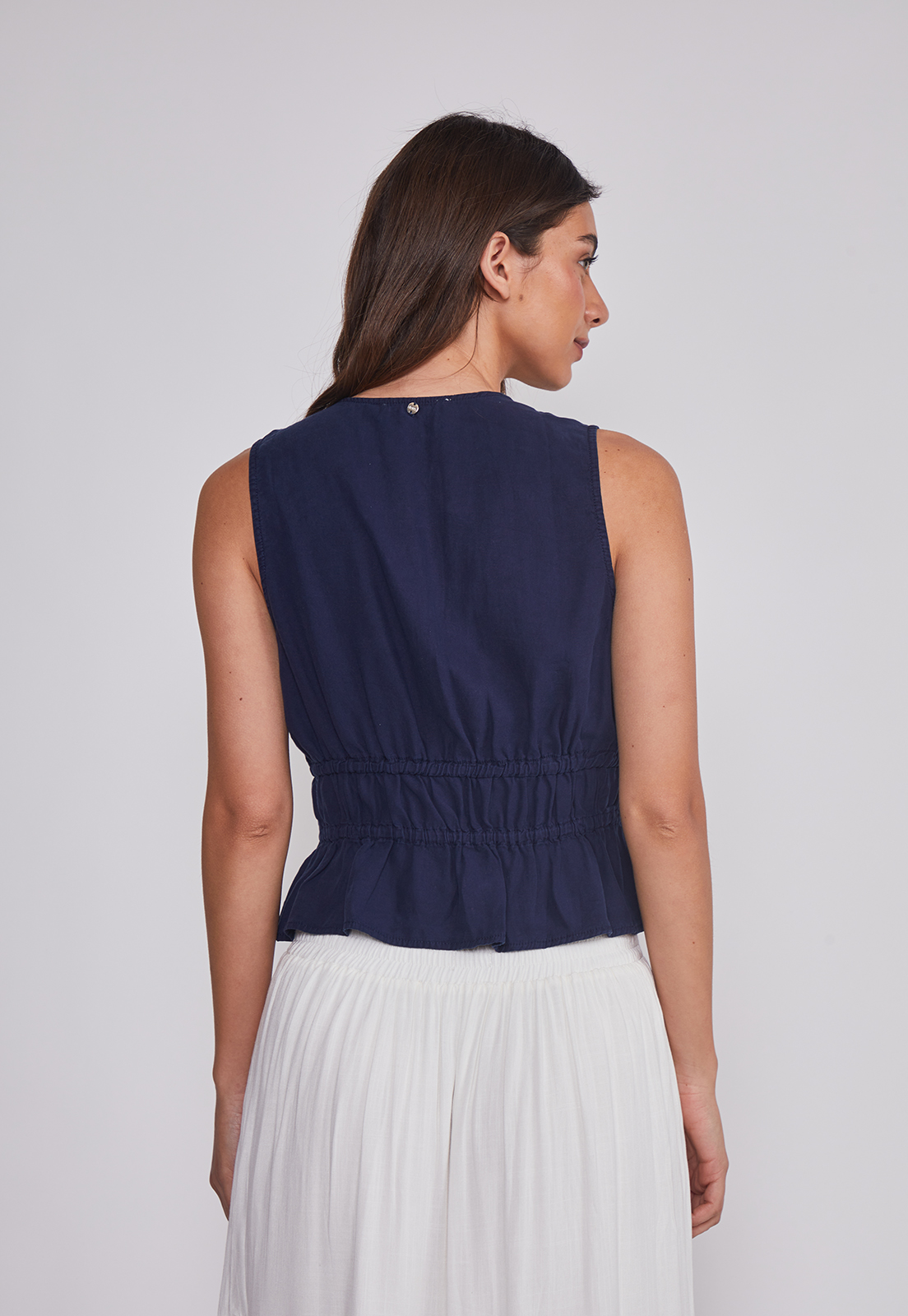 Blusa Mujer Lazos Tencel Azul Sioux 2