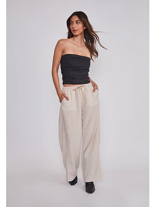 Pantalón Mujer Rustico Listado Beige Sioux