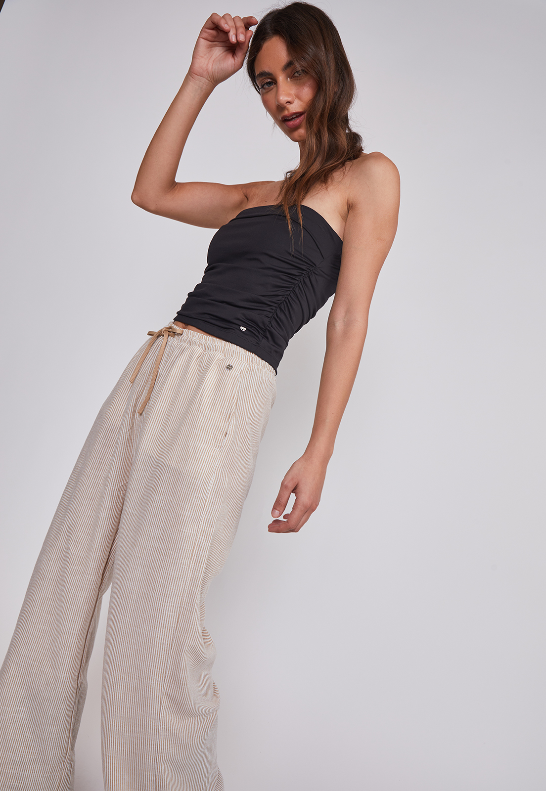 Pantalón Mujer Rustico Listado Beige Sioux 2