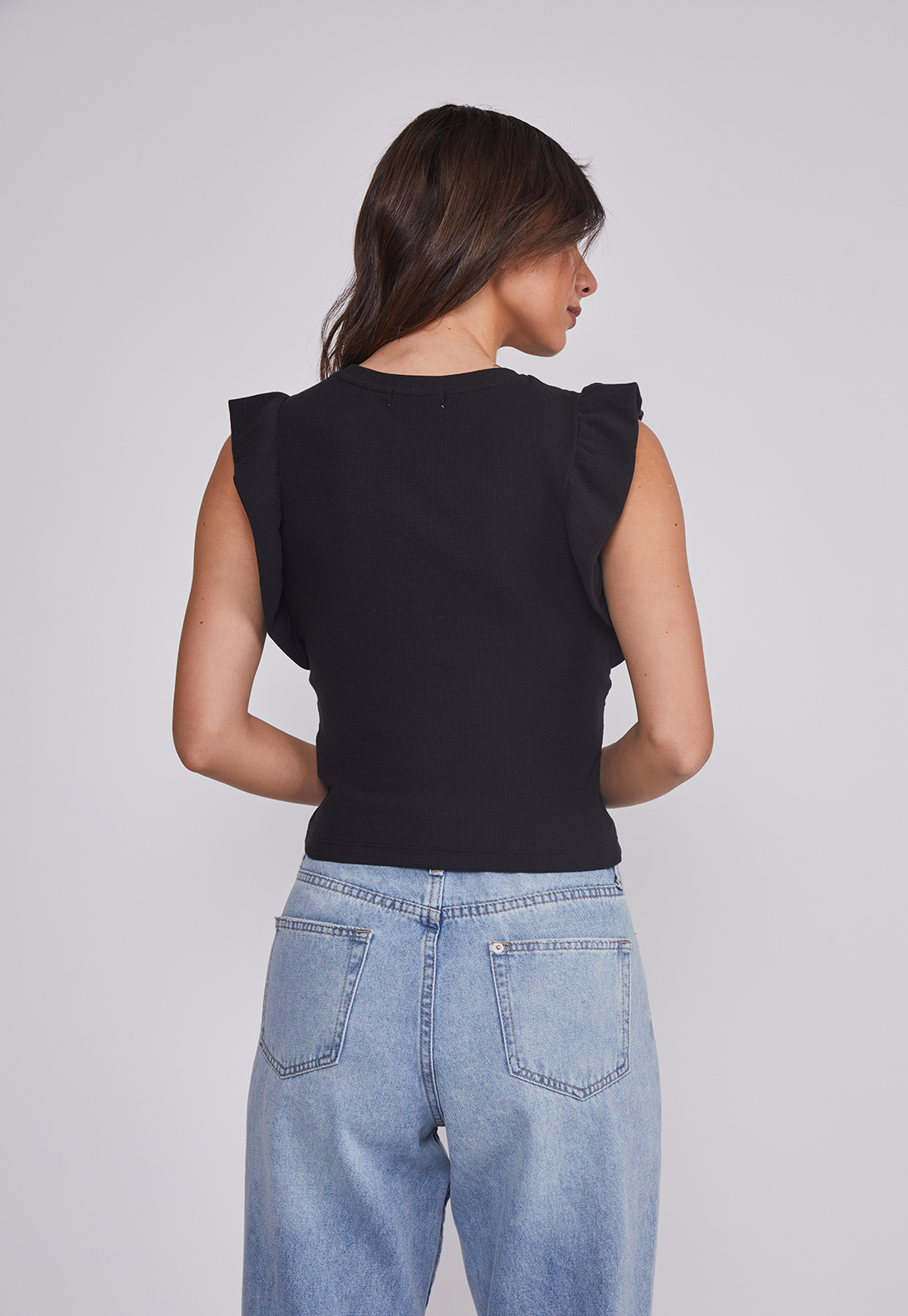 Polera Mujer Manga Vuelos Negro Sioux 2