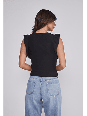 Polera Mujer Manga Vuelos Negro Sioux