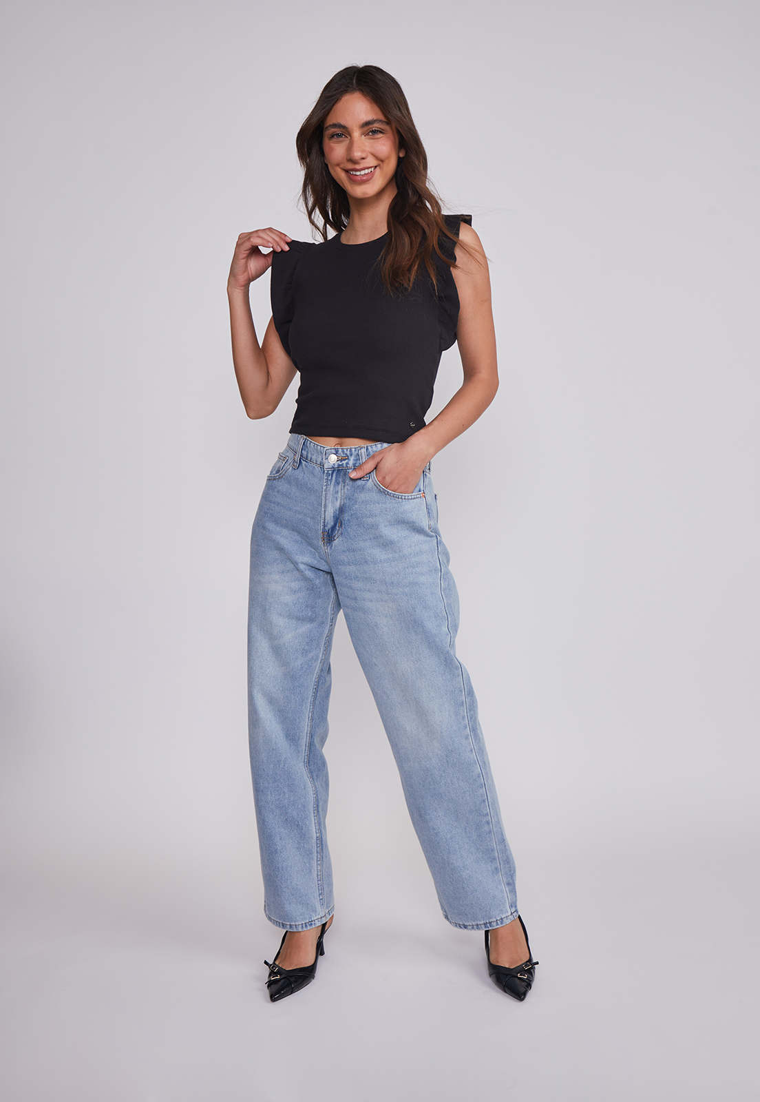 Polera Mujer Manga Vuelos Negro Sioux 3