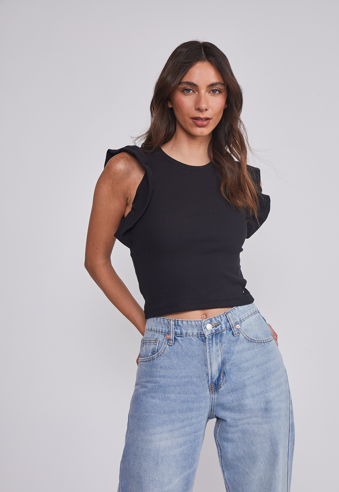 Polera Mujer Manga Vuelos Negro Sioux 1