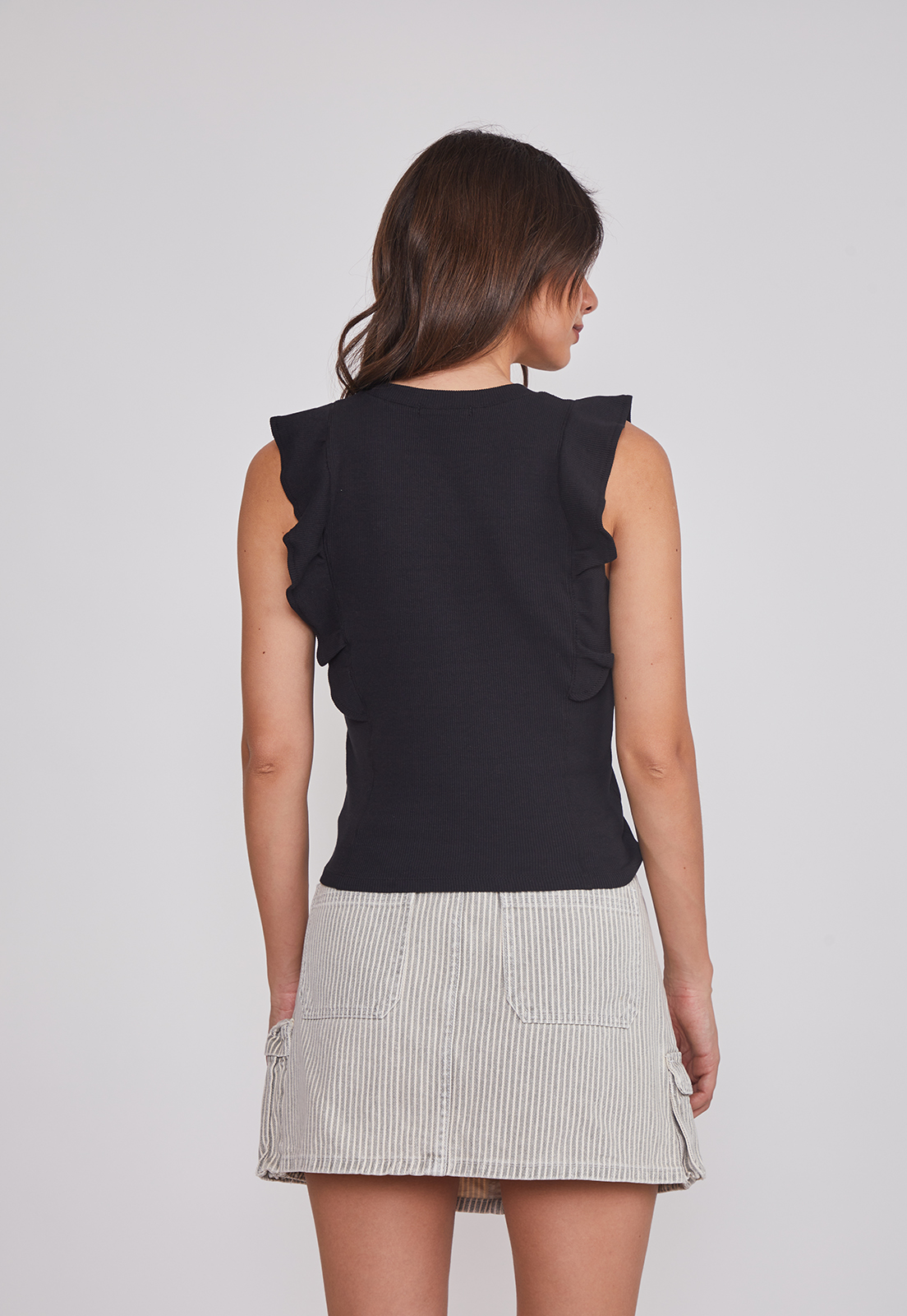 Polera Mujer Rib Vuelos Negro Sioux 2