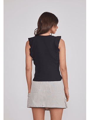 Polera Mujer Rib Vuelos Negro Sioux