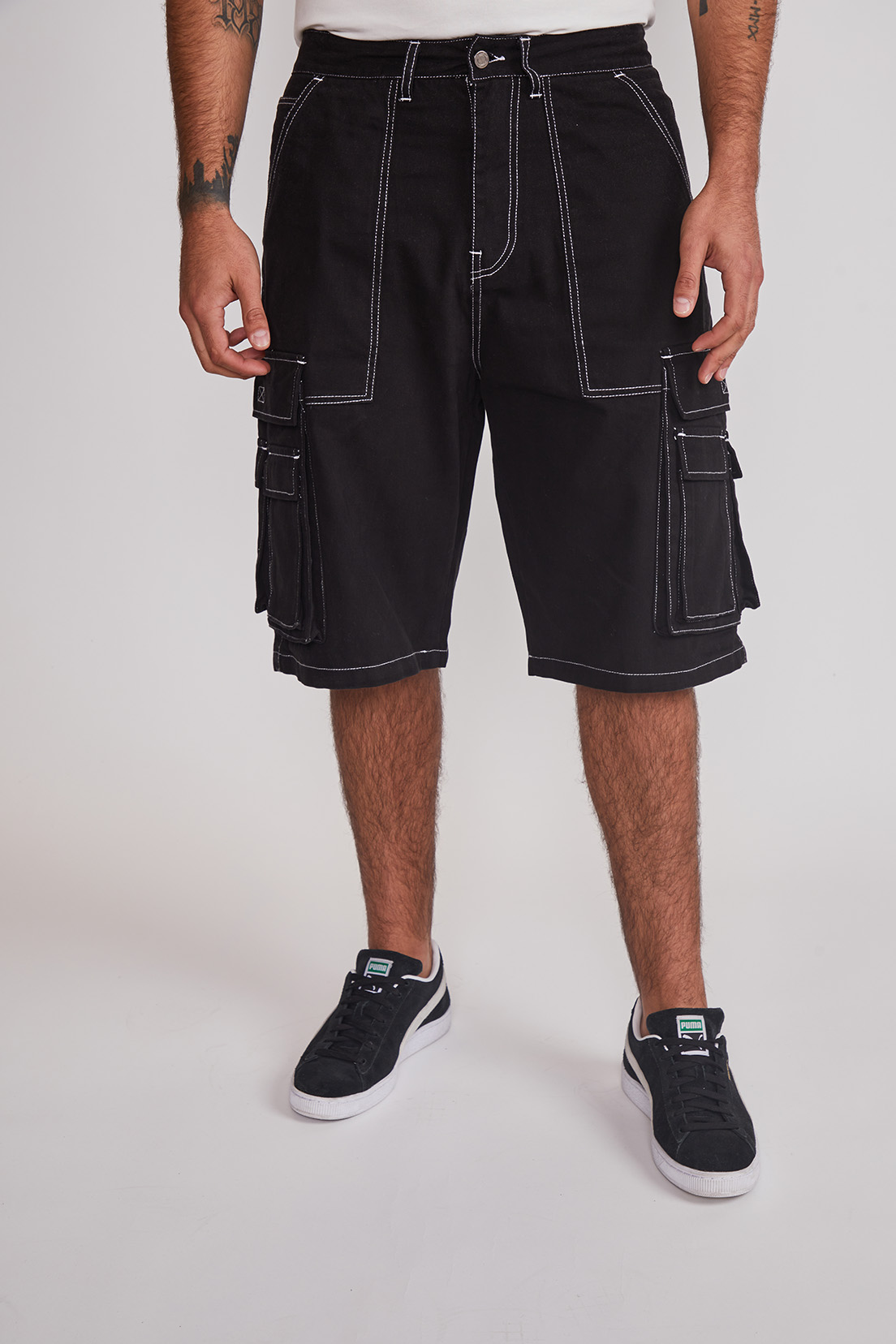 Bermuda Hombre Cargo Costuras Negro Sioux 1