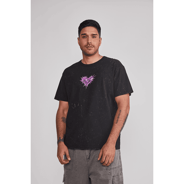 Polera Hombre Corazón Lavada Gris Sioux 1