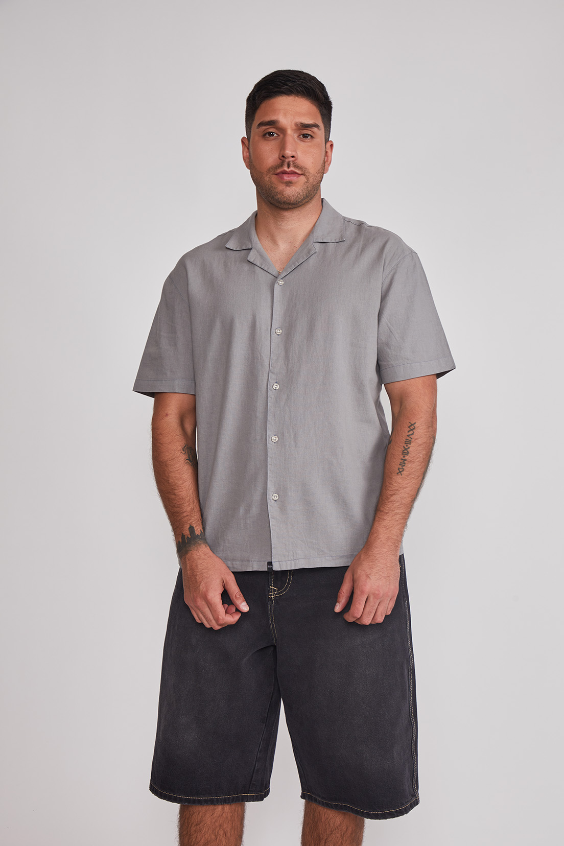 Camisa Hombre Lino Proceso Gris Sioux 1