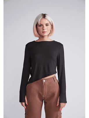 Polera Manga Larga Irregular Negro Sioux