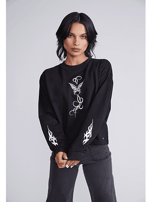 Polera Manga Larga Tribal Mariposa Negro Sioux