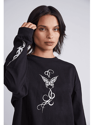 Polera Manga Larga Tribal Mariposa Negro Sioux