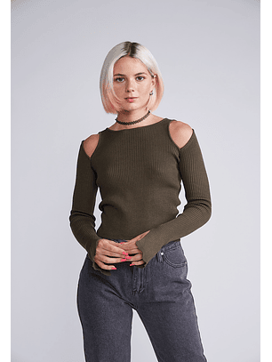 Polera Tejida Manga Abierta Ultra Larga Verde Sioux