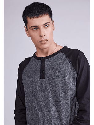 Polera Preppy Manga Larga Dúo con Botones Gris Sioux