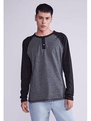 Polera Preppy Manga Larga Dúo con Botones Gris Sioux