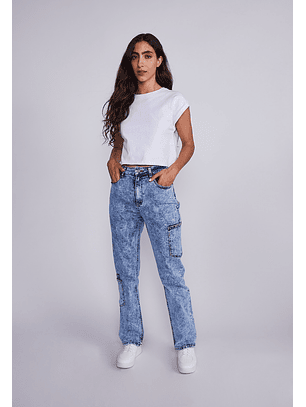 Jeans Mujer Azul Recto Bolsillos Laterales Sioux